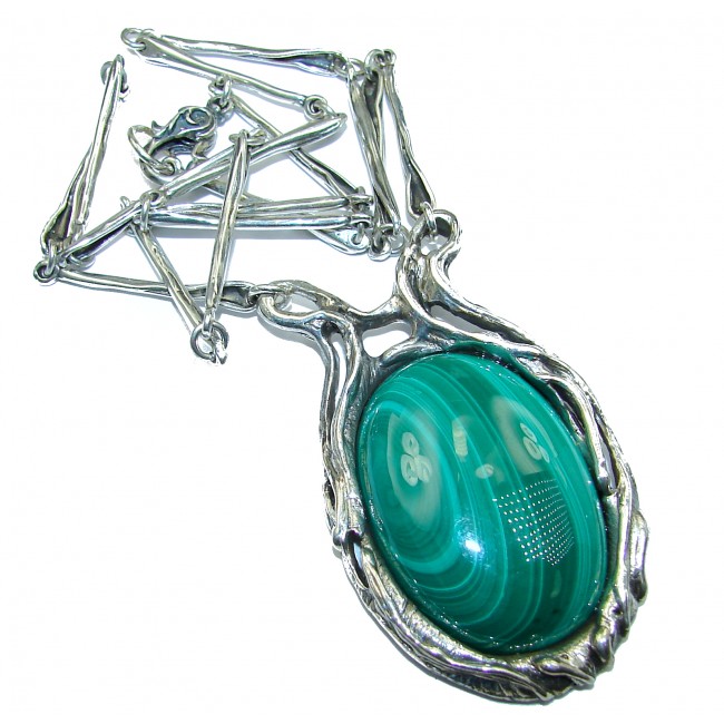 Very Unusual authentic Malachite .925 Sterling Silver handmade necklace