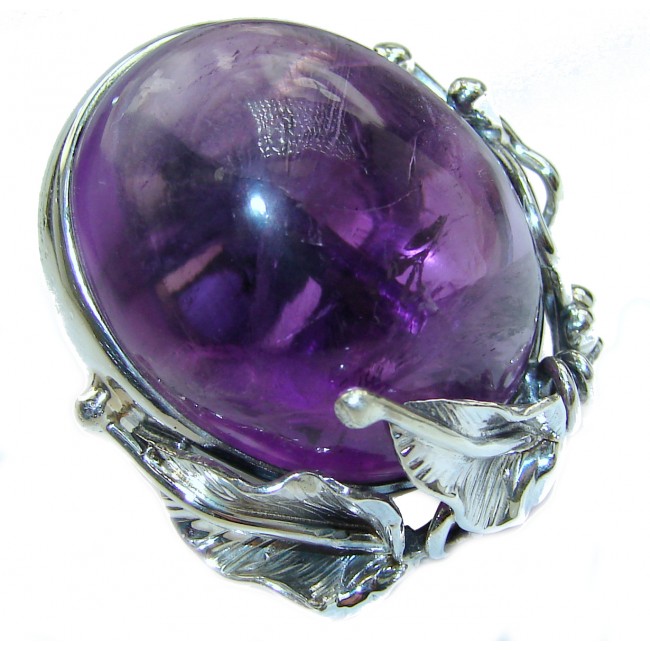 Spectacular 65ct genuine Amethyst .925 Sterling Silver handcrafted Ring size 8 adjustable