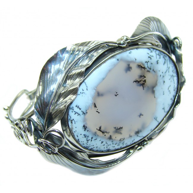 Huge Floral Design Dendritic Agate oxidized .925 Sterling Silver handcrafted Bracelet