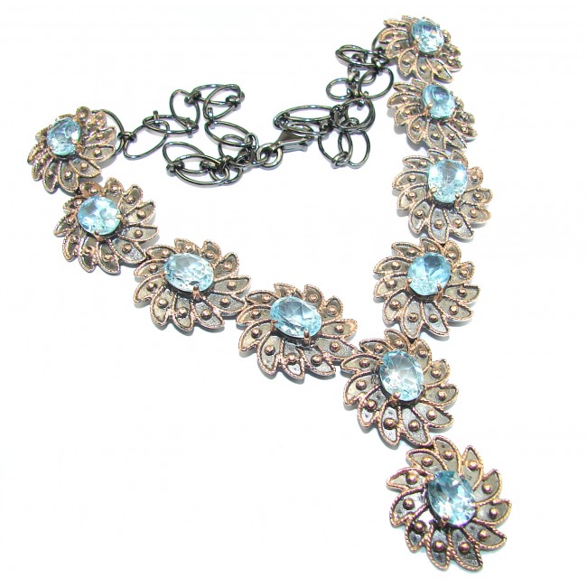 Rich Byzantine Design Genuine Swiss Blue Topaz Gold over .925 Sterling Silver handmade necklace