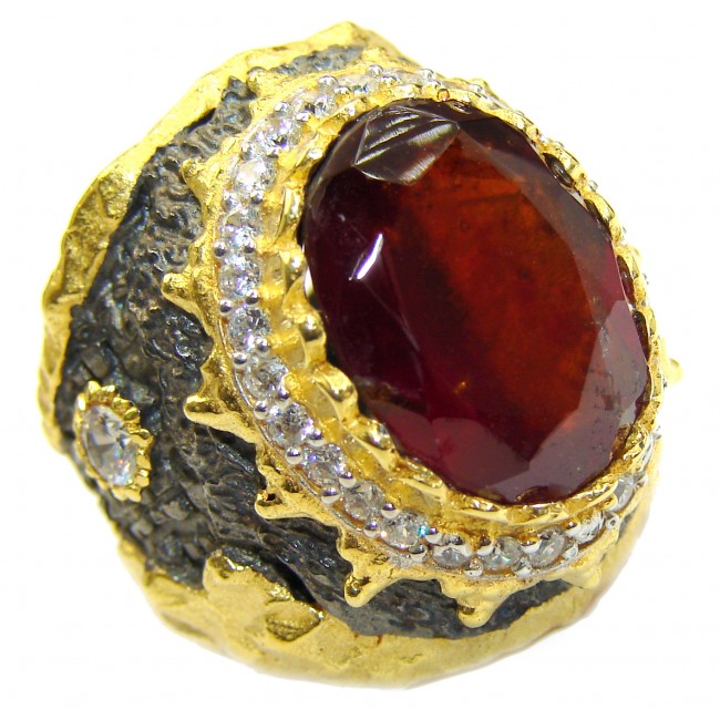 Royal Large genuine Ruby 18K Gold over .925 Sterling Silver Statement Italy made ring; s. 8