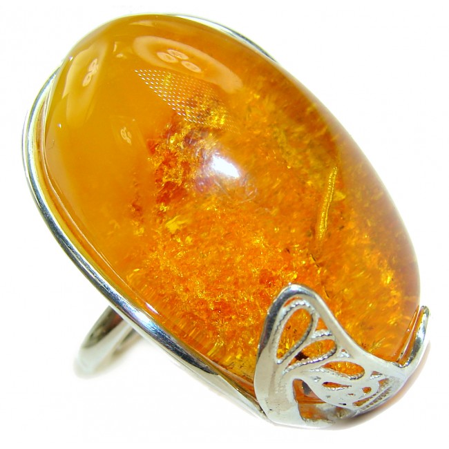 Authentic Baltic Amber .925 Sterling Silver handcrafted ring; s 8 adjustable