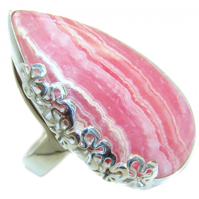 Argentinian Rhodochrosite .925 Sterling Silver handmade ring size 8 adjustable