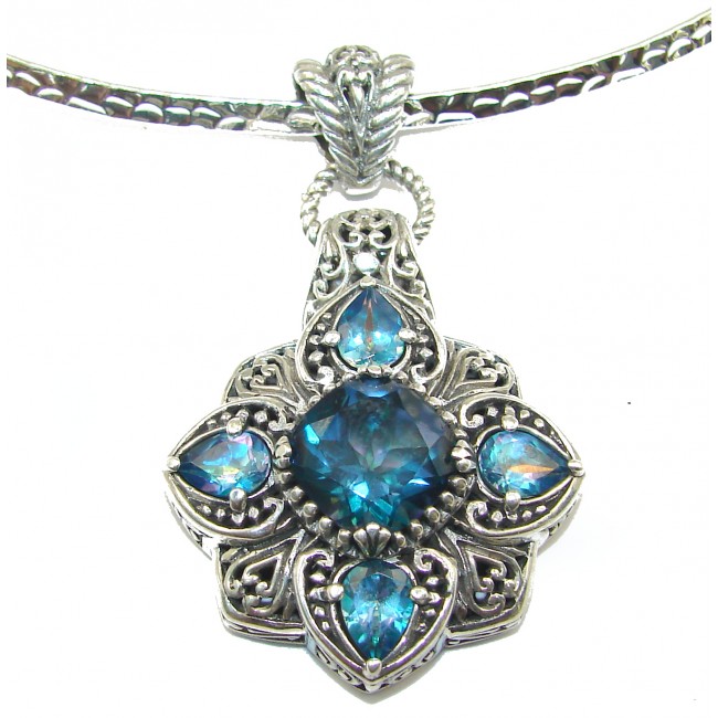 HUGE best quality London Blue Topaz .925 Sterling Silver handmade necklace
