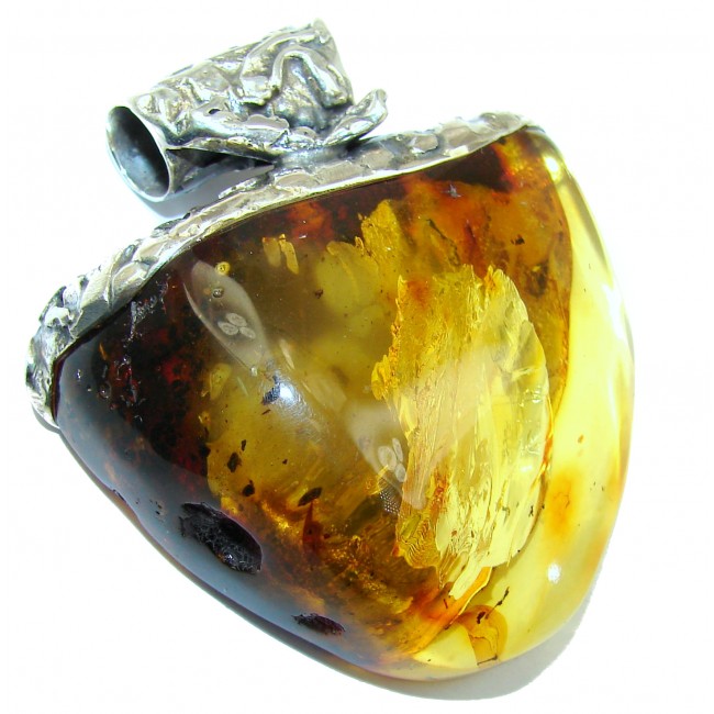 LARGE 52.2 grams Natural Baltic Amber .925 Sterling Silver handmade Pendant