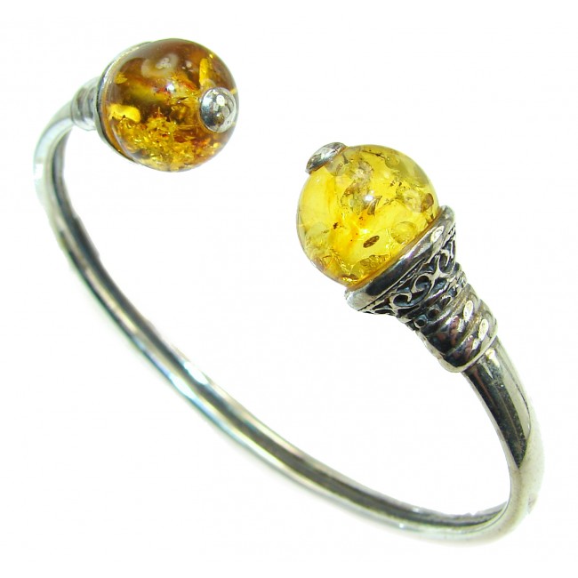 Chunky Luxury Baltic Amber .925 Sterling Silver handmade Hinged Cuff/Bracelet
