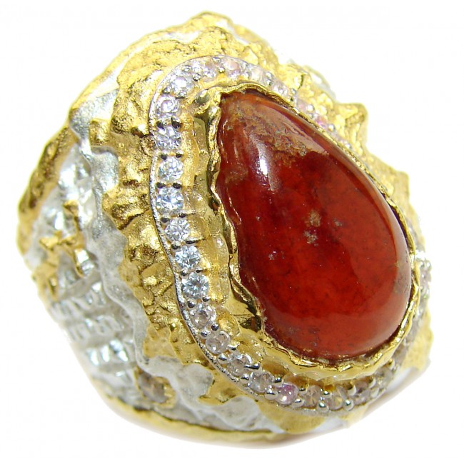 Large genuine Garnet 14K Gold over .925 Sterling Silver Statement Italy made ring; s. 8