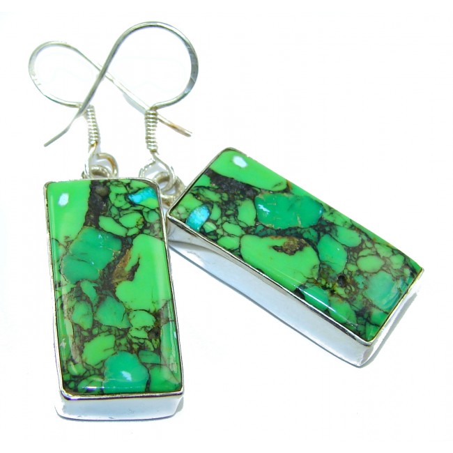 Precious Green Turquoise .925 Sterling Silver handmade earrings