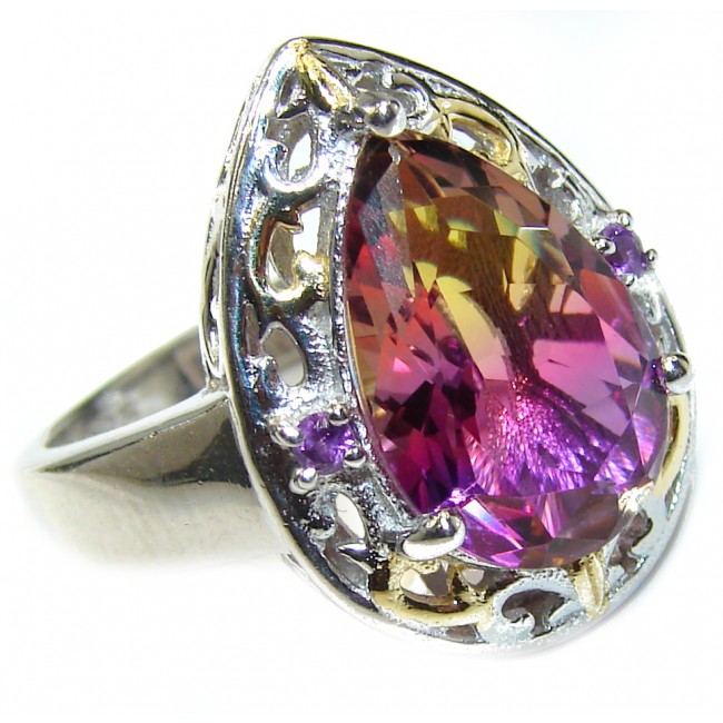 HUGE emerald cut Ametrine 18K Gold over .925 Sterling Silver handcrafted Ring s. 8