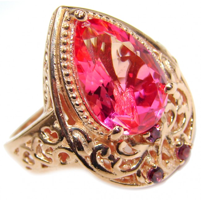 HUGE Top Quality Magic Volcanic Pink Topaz 18K Gold over .925 Sterling Silver handcrafted Ring s. 9 1/4