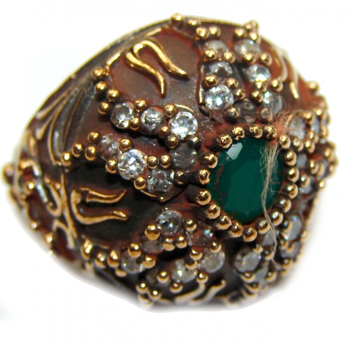 Victorian Style created Emerald & White Topaz Sterling Silver Ring s. 6