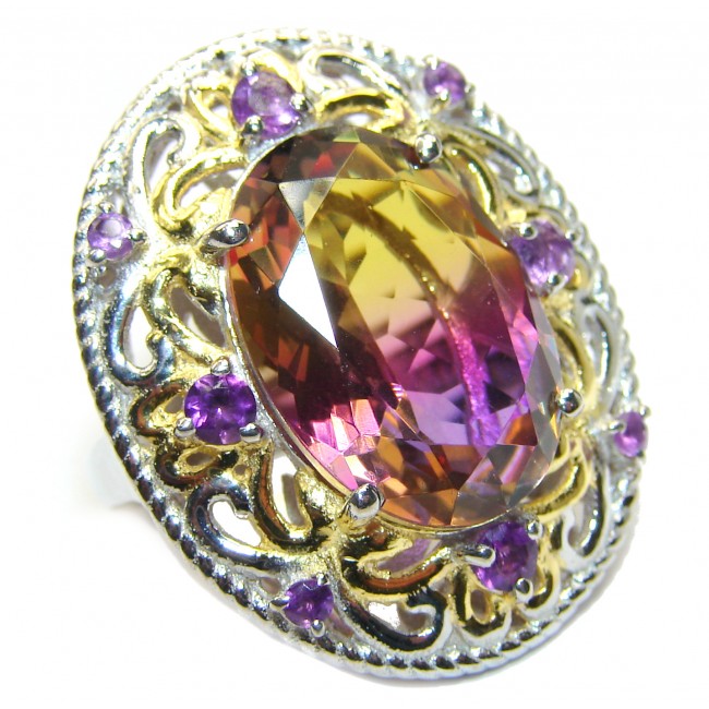 HUGE Oval cut Ametrine 18K Gold over .925 Sterling Silver handcrafted Ring s. 6 1/4