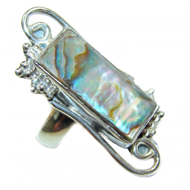 Authentic Rainbow Abalone Sterling Silver handmade Ring s. 7 1/4