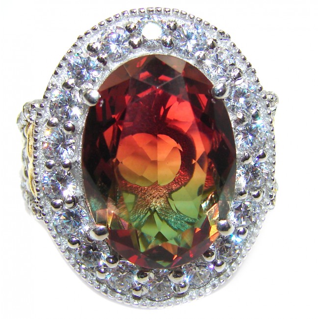 Huge Top Quality Volcanic Tourmaline 18K Gold over .925 Sterling Silver handcrafted Ring s. 8 1/4