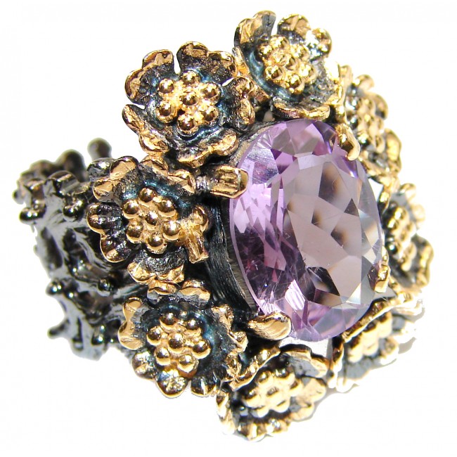 Floral design genuine Amethyst .925 Sterling Silver handcrafted Ring size 6 1/2