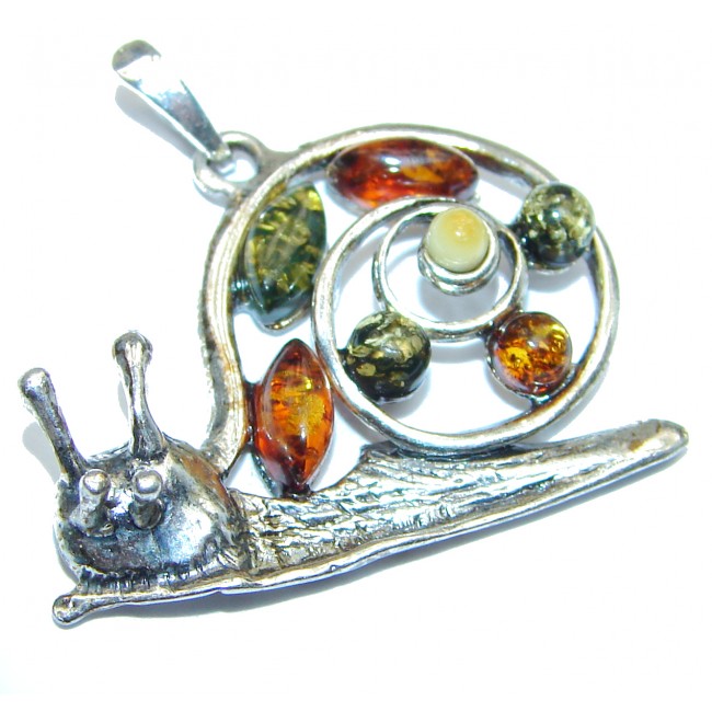 Snail Design Polish Amber .925 Sterling Silver handcrafted Pendant