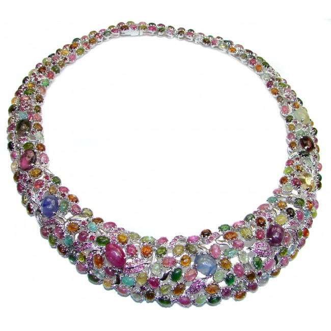 large 633ctw( total carat weight) Watermelon Tourmaline .925 Sterling Silver handcrafted Statement necklace