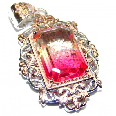 Deluxe Emerald cut Pink Topaz 18K Gold over .925 Sterling Silver handmade Pendant