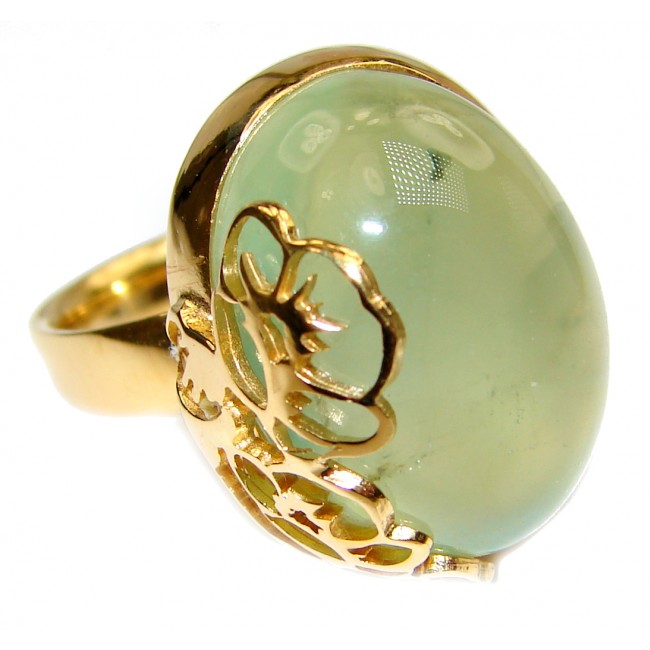 Natural Moss Prehnite 18K Gold over .925 Sterling Silver handmade ring s. 8 adjustable