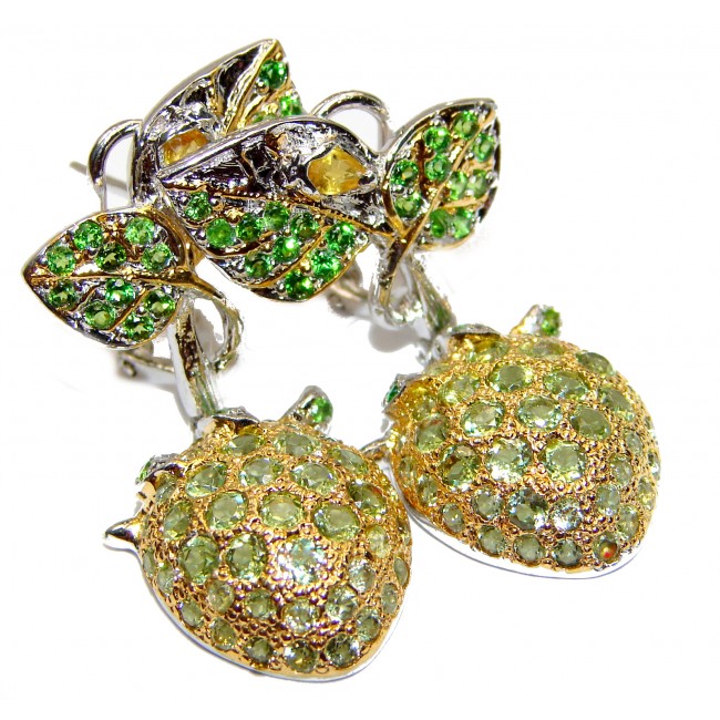 Sweet Strawberries Authentic Peridot 18K Gold over .925 Sterling Silver handmade earrings