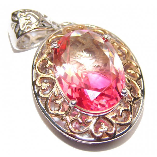 Deluxe Pear cut pink Topaz .925 Sterling Silver handmade Pendant