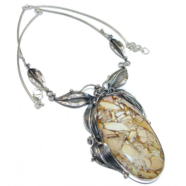 Vinatge Design Bracciated Australian Mookaite oxidized .925 Sterling Silver LARGE necklace