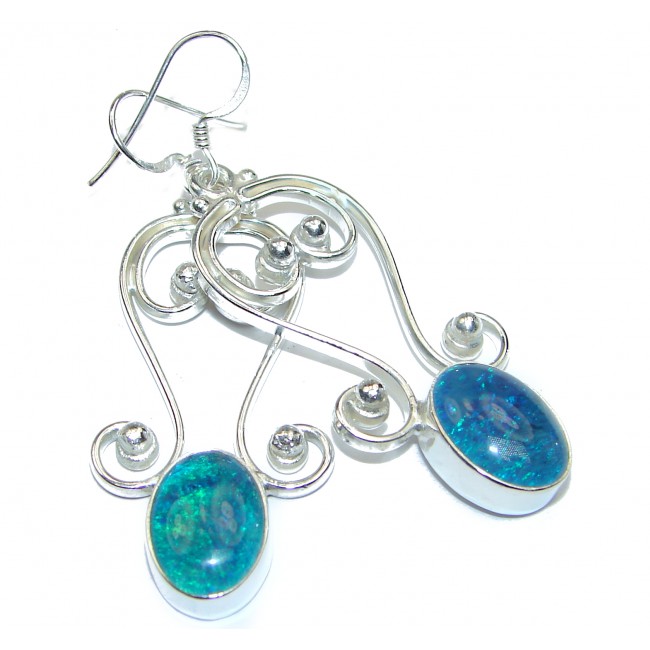 Luxury doublet Japanese Fire Opal .925 Sterling Silver handmade earrings