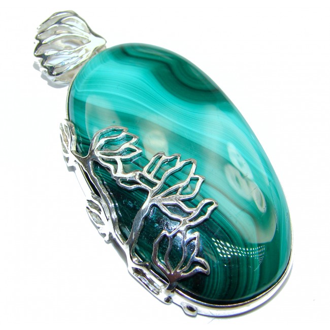 LARGE 40.5 grams Top Quality Malachite Oxidized .925 Sterling Silver handmade Pendant
