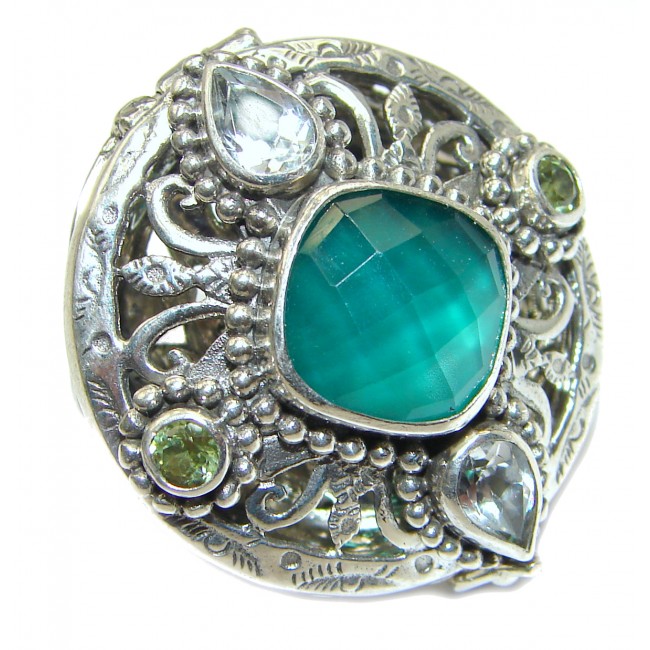 Energazing Green Agate .925 Sterling Silver handmade Poison Ring size 5 1/4