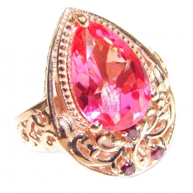 Top Quality Magic Volcanic Pink Topaz 18K Gold over .925 Sterling Silver handcrafted Ring s. 8 1/4