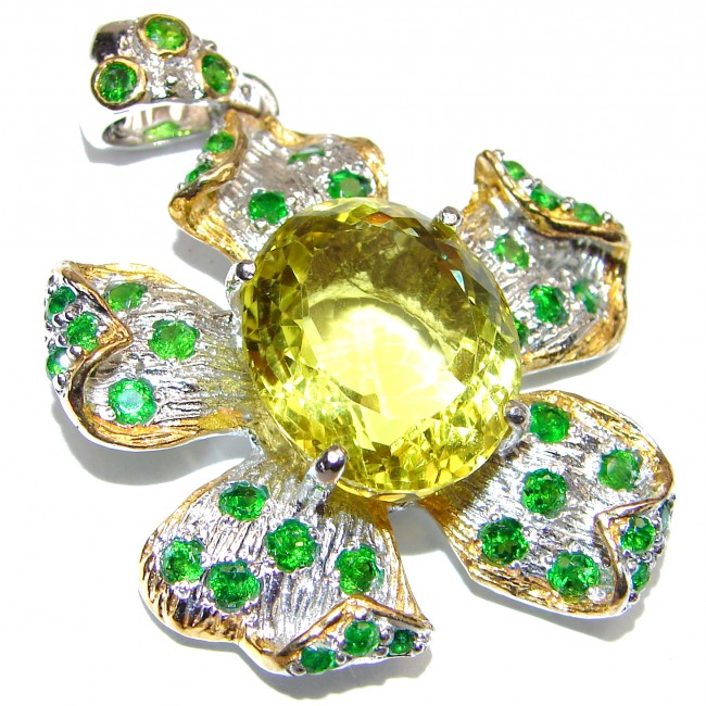 Huge Royal quality genuine Citrine Chrome Diopside .925 Sterling Silver handcrafted Pendant