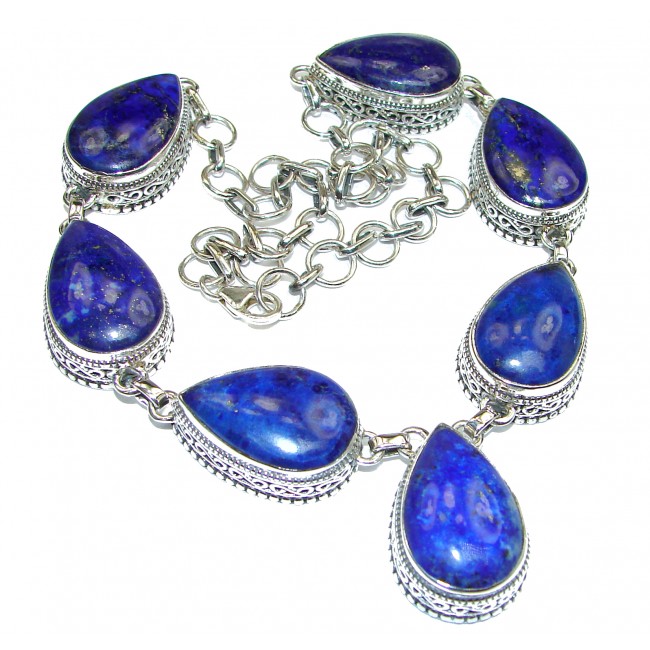 Huge Genuine Lapis Lazuli .925 Sterling Silver handmade Necklace