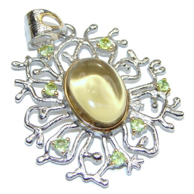 Royal quality genuine Citrine Peridot .925 Sterling Silver handcrafted Pendant