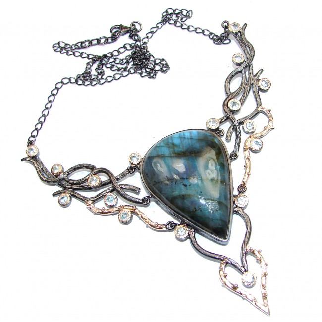 Authentic Fire Labradorite oxidized 18K Gold over .925 Sterling Silver entirely handcrafted necklace