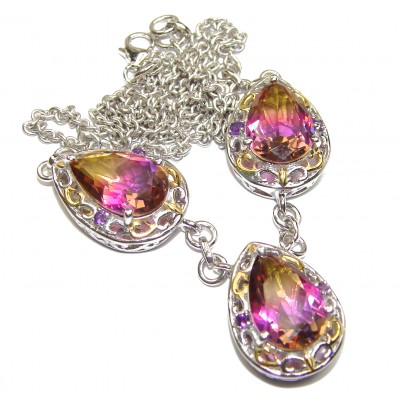 Pear cut Bi-color Ametrine .925 Sterling Silver handcrafted necklace