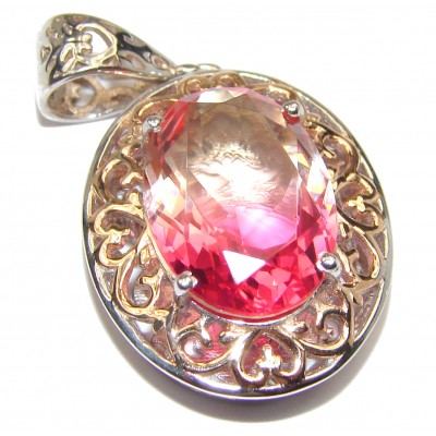 Deluxe Pear cut pink Topaz 18K Gold over .925 Sterling Silver handmade Pendant