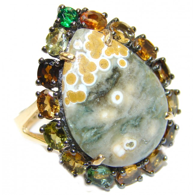 Great Ocean Jasper Tourmaline .925 Sterling Silver handcrafted Ring s. 7