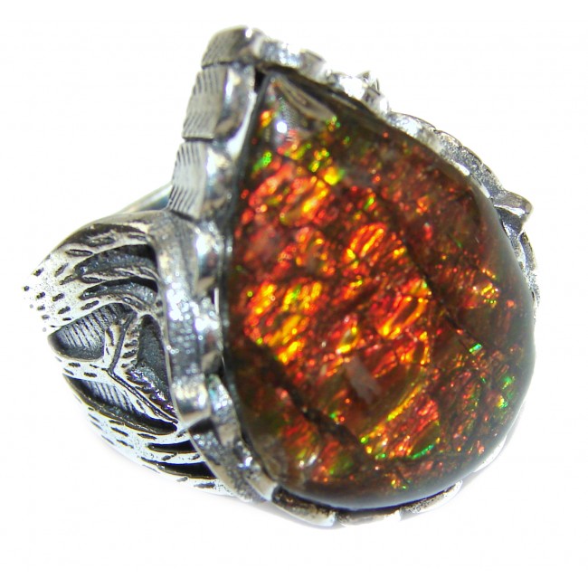 Pure Energy Genuine Canadian Ammolite .925 Sterling Silver handmade ring size 8 1/4