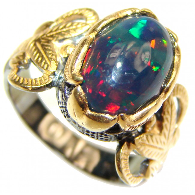 Vintage Design Genuine Black Opal 24K Gold over .925 Sterling Silver handmade Ring size 7 1/4