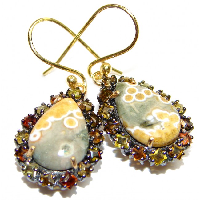 Sublime Authentic Ocean Jasper 24K Gold over .925 Sterling Silver handmade earrings