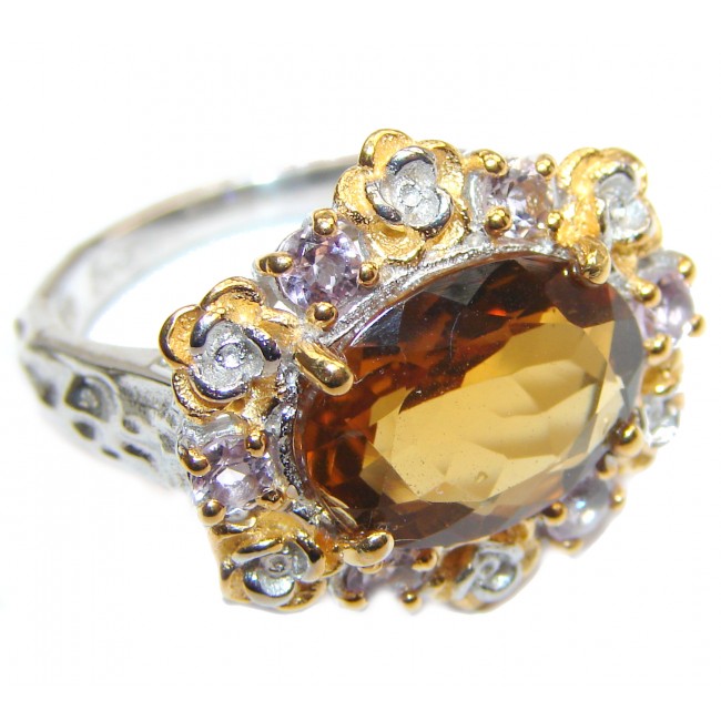 Champagne Smoky Topaz 14K Gold over .925 Sterling Silver Ring size 8 1/4