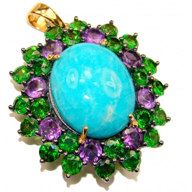 Authentic Caribbean Larimar Chrome Diopside 18K Gold over .925 Sterling Silver handmade pendant