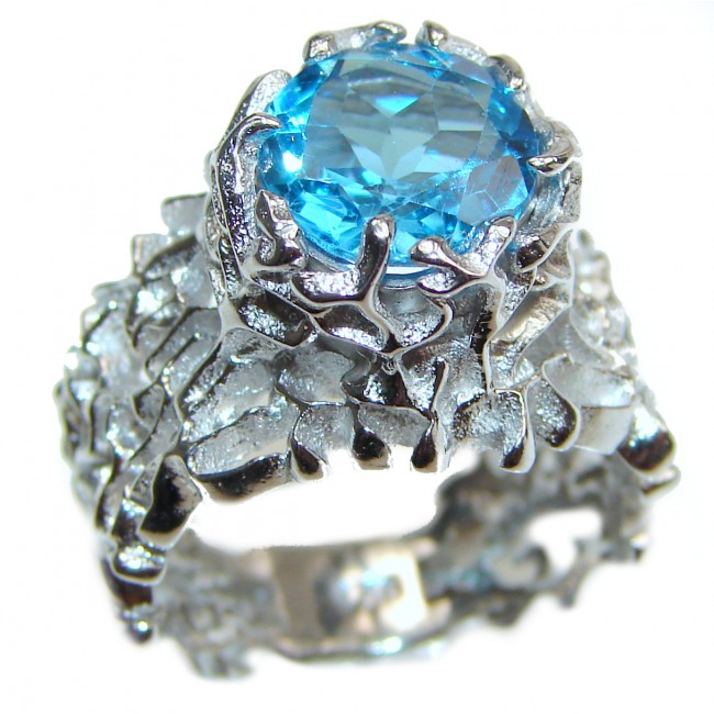 Poseidon Swiss Blue Topaz .925 Sterling Silver handmade Ring size 6