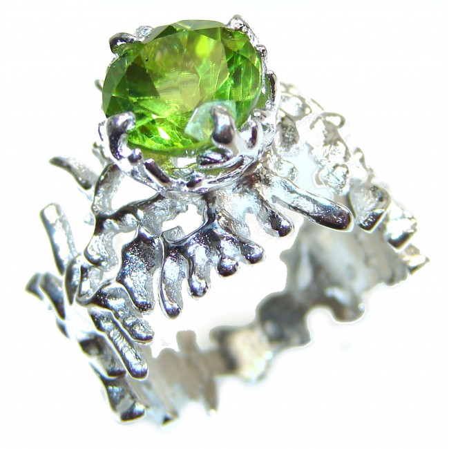 Huge Genuine Peridot .925 Sterling Silver handcrafted Statement Ring size 7