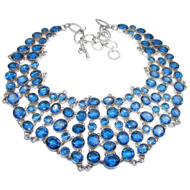 LARGE New Universe Genuine Blue Quartz .925 Sterling Silver handmade necklace