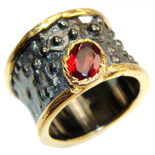 Genuine Ruby 24K Gold .925 Sterling Silver handcrafted Statement Ring size 6