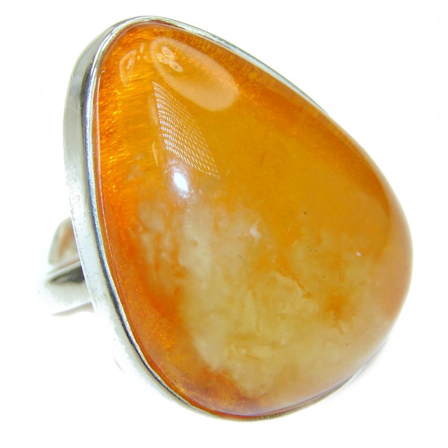 Large Genuine Butterscotch Baltic Amber .925 Sterling Silver handmade Ring size 7 adjustable