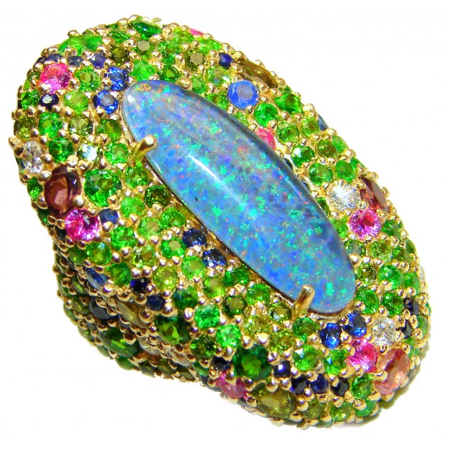 Large Australian Doublet Opal 24K Gold over .925 Sterling Silver handcrafted ring size 6