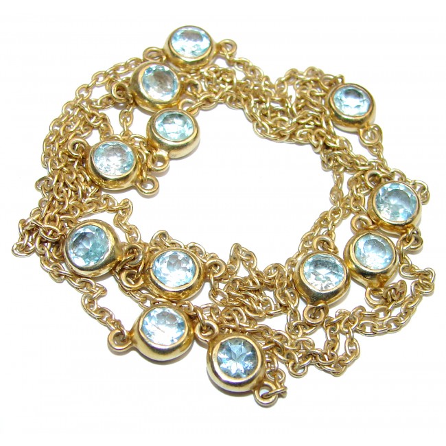 Ocean Inspired genuine Swiss Blue Topaz .925 Sterling Silver handmade station necklace