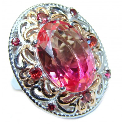 Huge Top Quality Volcanic Pink Tourmaline 18 K Gold over .925 Sterling Silver handcrafted Ring s. 6 1/4